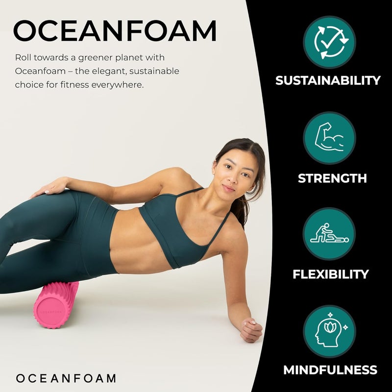 Oceanfoam Tidal Roller - Hot Pink - Muscle Massage Foam Roller for Back Pain & Stretching - Firm and Ergonomic Wide Wave Textured - Yoga, Athletics, & Wellness - Full Size, 20" x 5" - Image 3